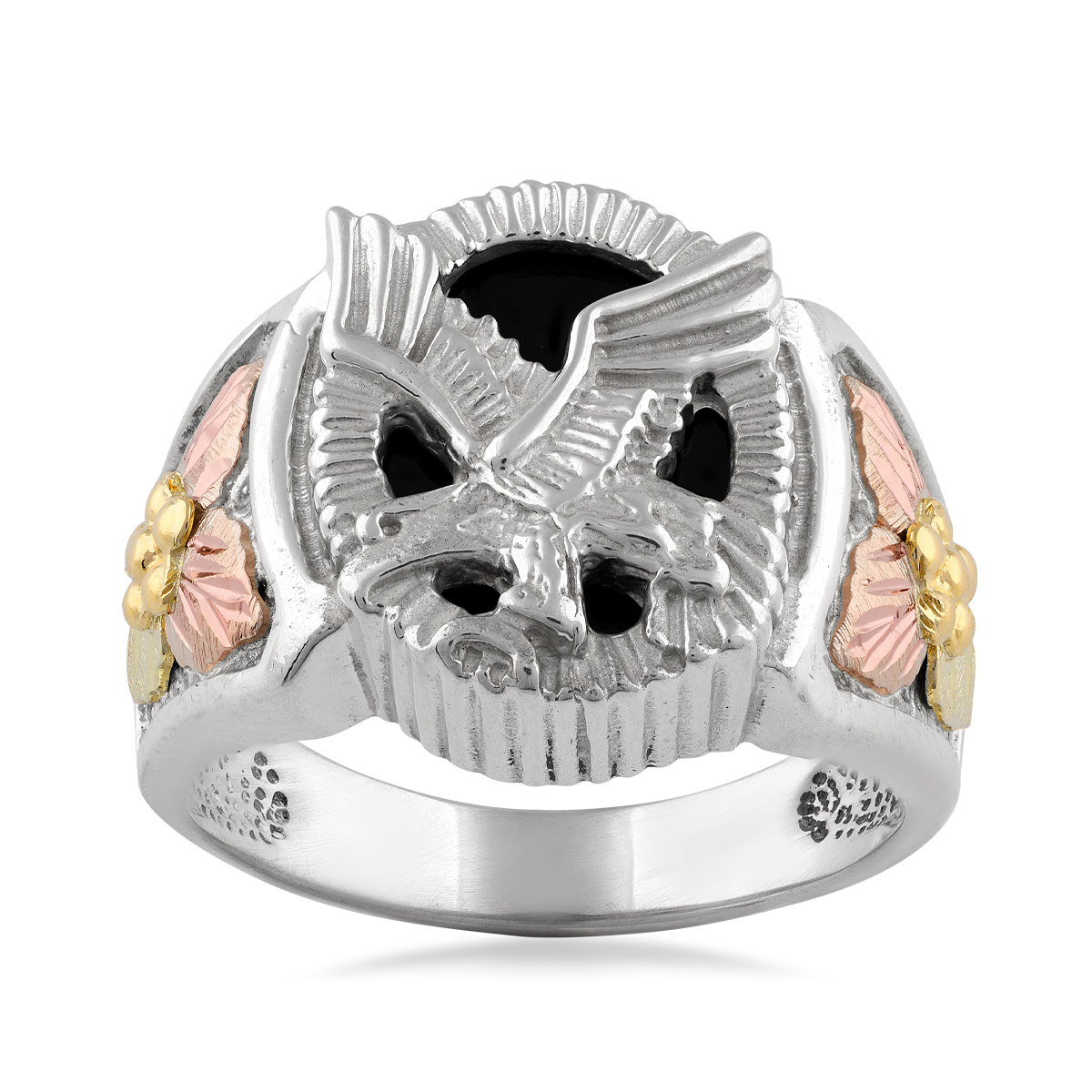 Mt. Rushmore Black Hills Gold Men's Oval Onyx & Eagle Ring in Sterling Silver