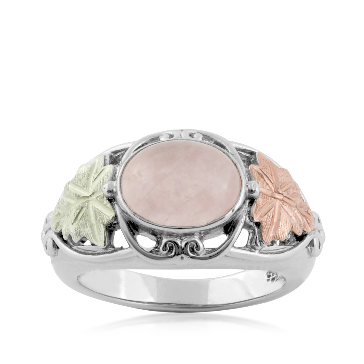sterling silver Black Hills Gold horizontal rose quartz ring