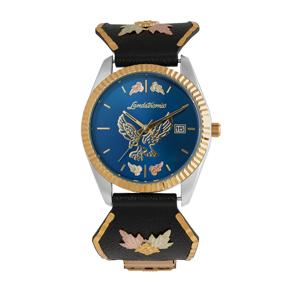 Black Hills Gold Men's Quartz White & Gold-Tone Stainless Steel Watch with Blue Eagle Dial & Powder Coated Expansion Band