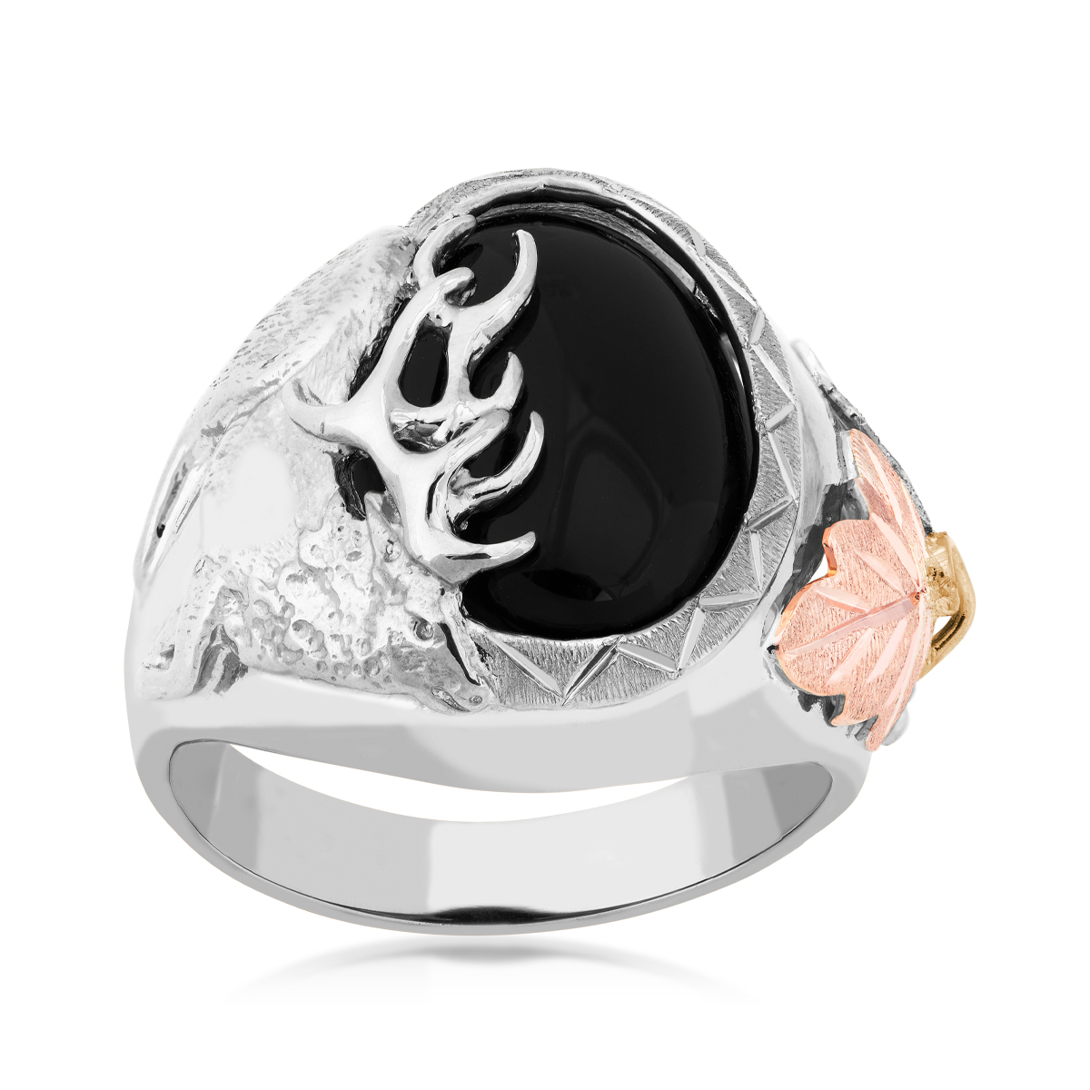 sterling silver Black Hills Gold men's oval onyx elk ring