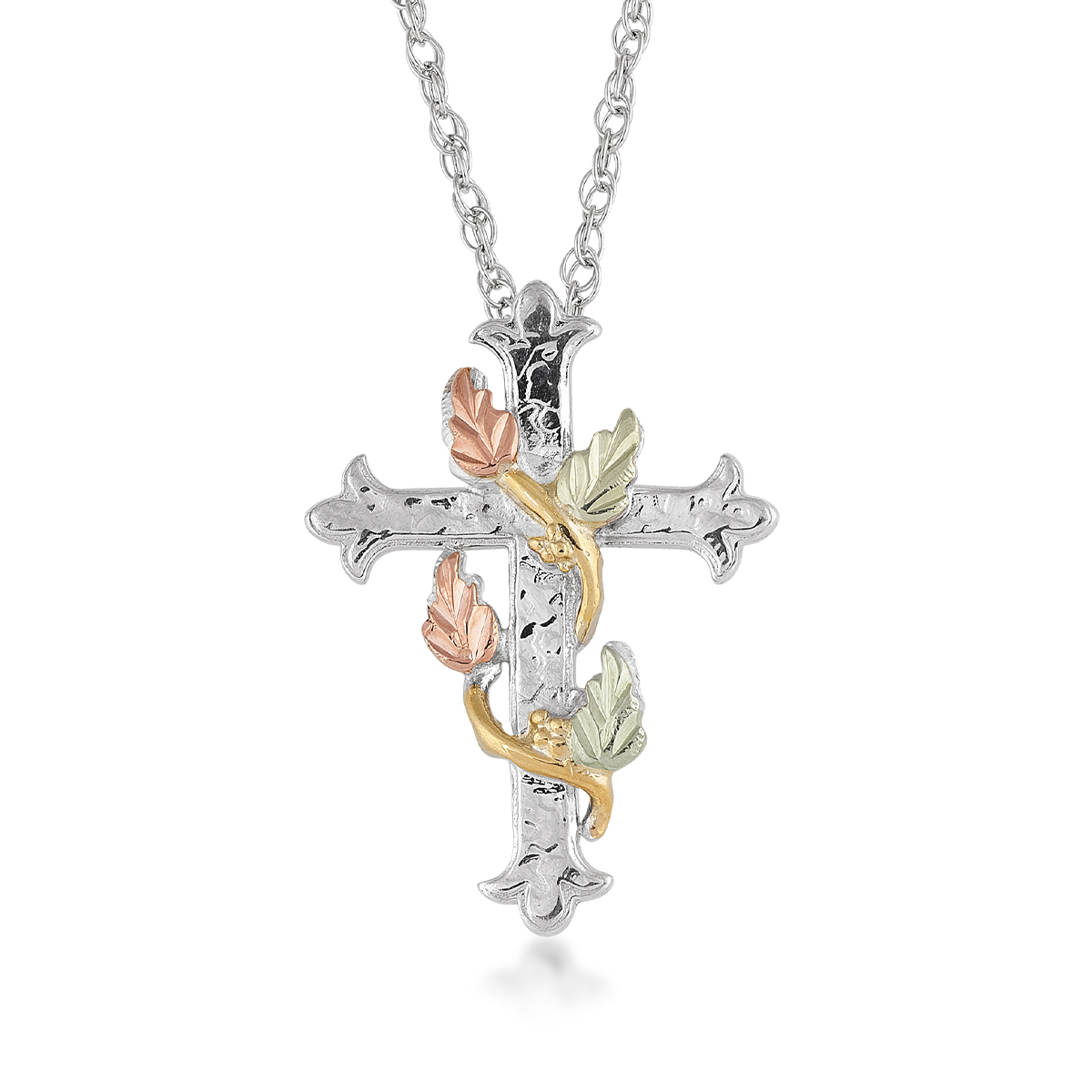 Landstrom's Black Hills Gold Cross & Vine Pendant in Sterling Silver & 10K Yellow Gold