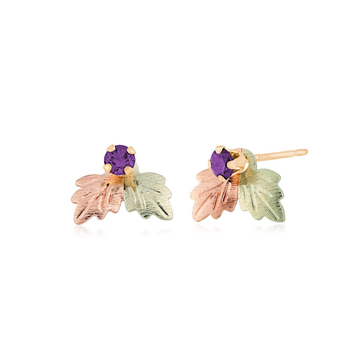 10K yellow gold Black Hills Gold synthetic round amethyst stud and earring jackets