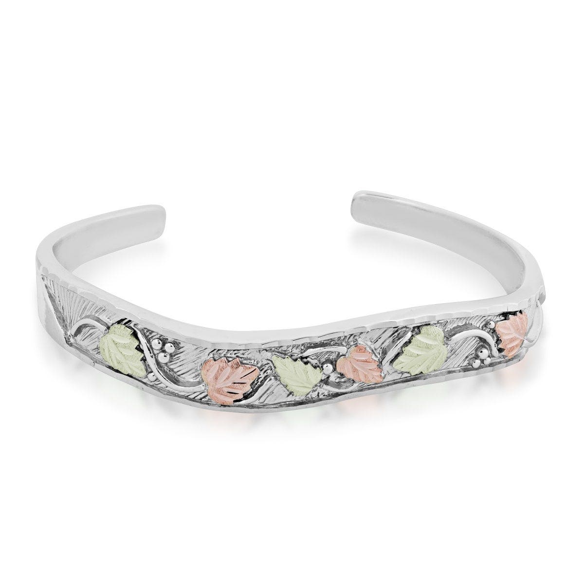 Mt. Rushmore Black Hills Gold Leaf Cuff Bracelet in Sterling Silver