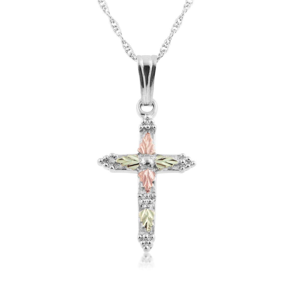 sterling silver Black Hills Gold cross pendant with grape accented ends