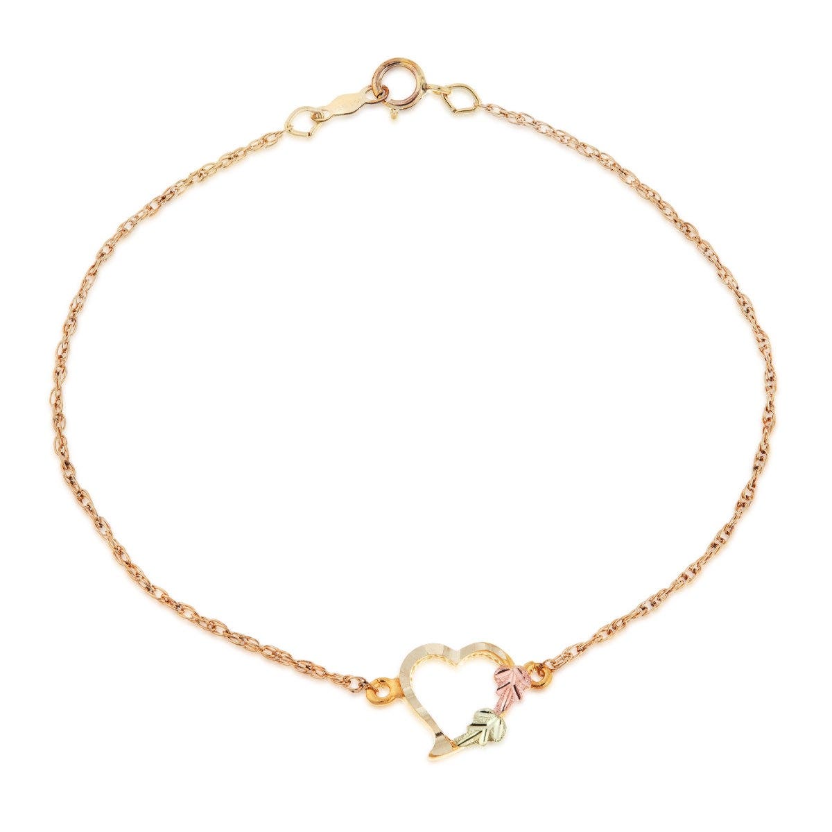 10K yellow gold Black Hills Gold 7 inch heart bracelet