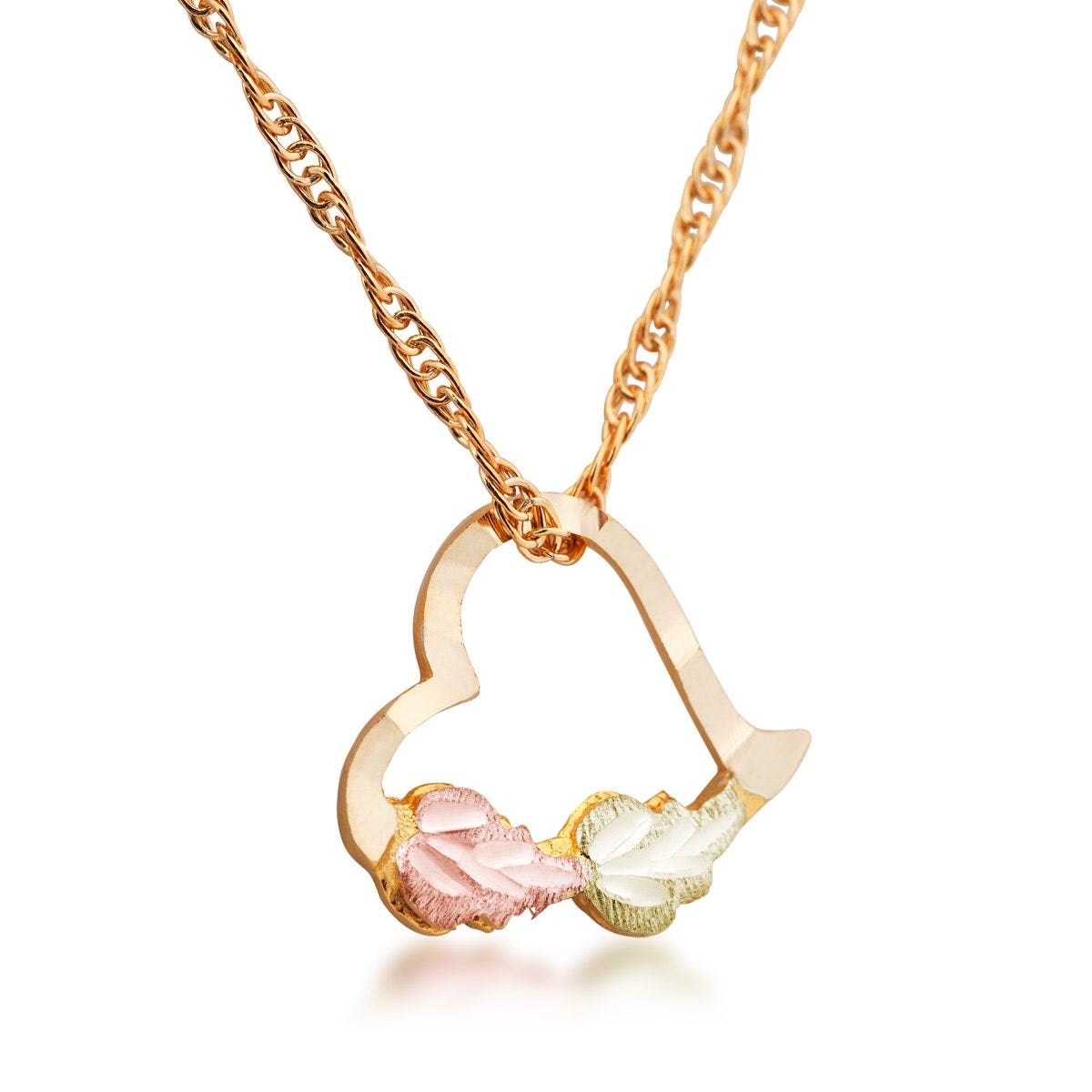 10K yellow gold Black Hills Gold double leaf heart pendant