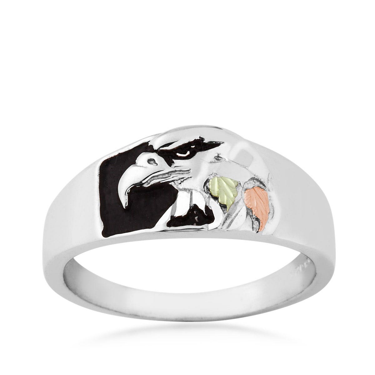 Mt. Rushmore Black Hills Gold Men's Eagle Ring with Black Antiquing in Sterling Silver