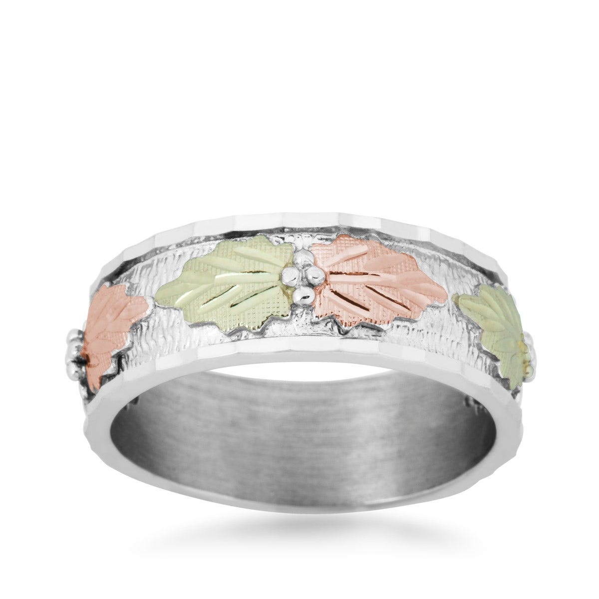 sterling silver Black Hills Gold men's textured leaf wedding band
