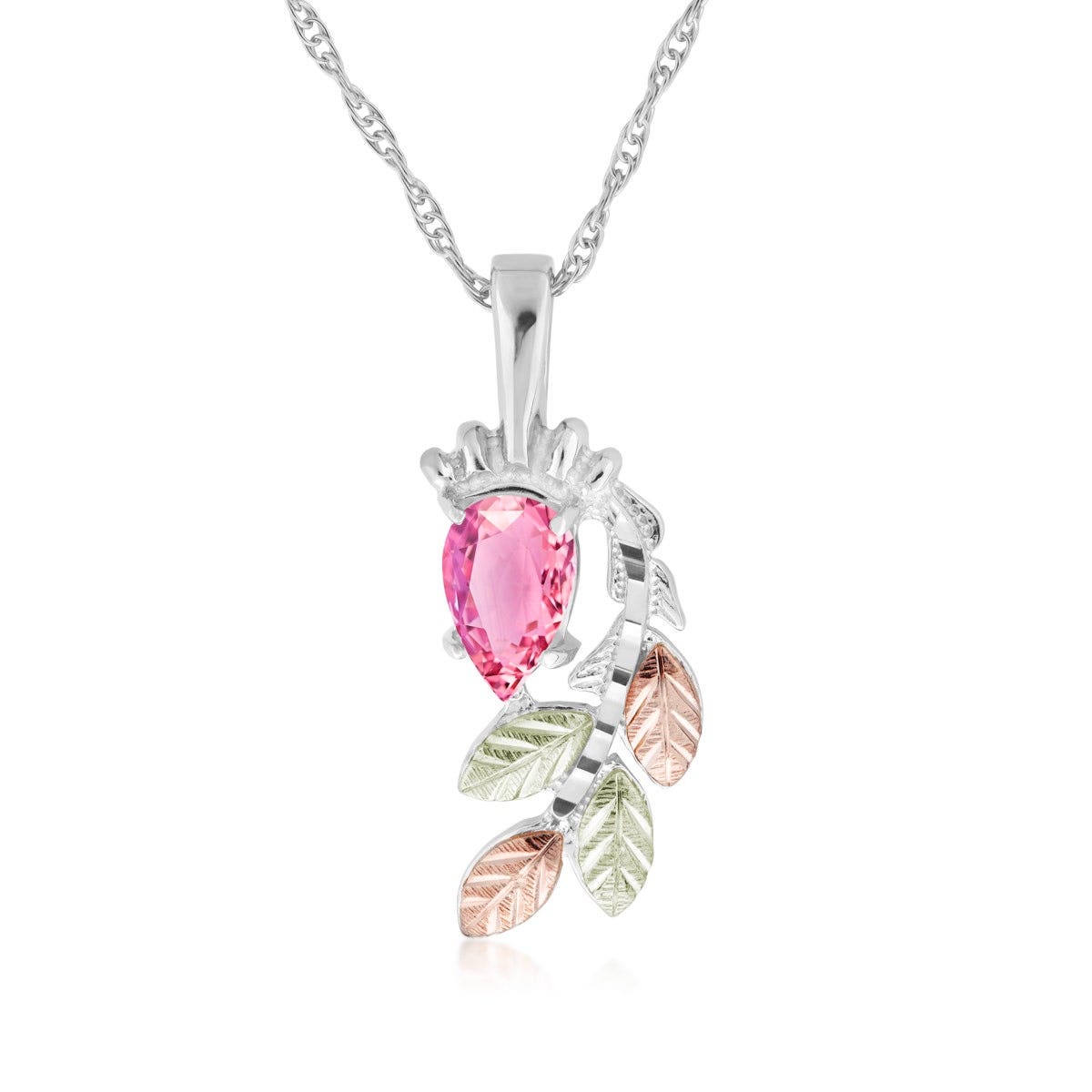 Black Hills Gold & Silver Simulated Pink Pear CZ Pendant