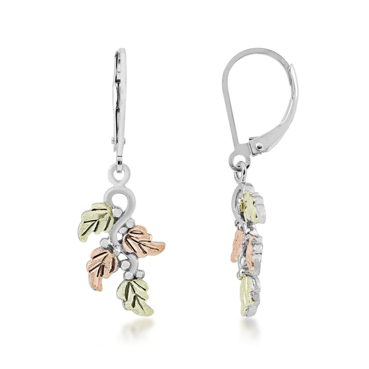 sterling silver Black Hills Gold grapevine and leaf dangle earrings