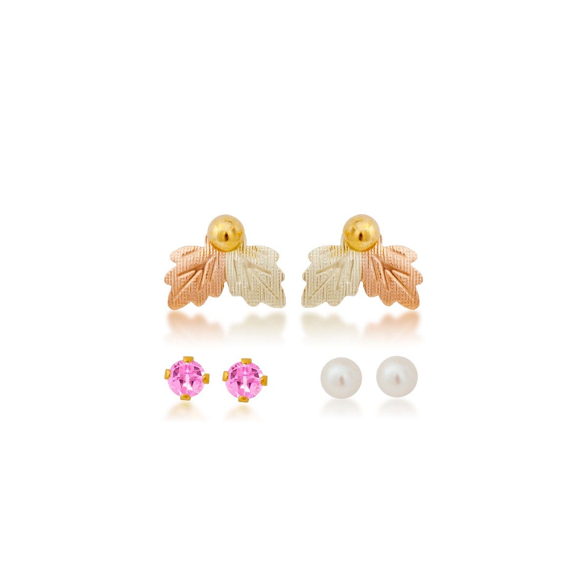 Black Hills Gold Earring Trio Pink Zircon