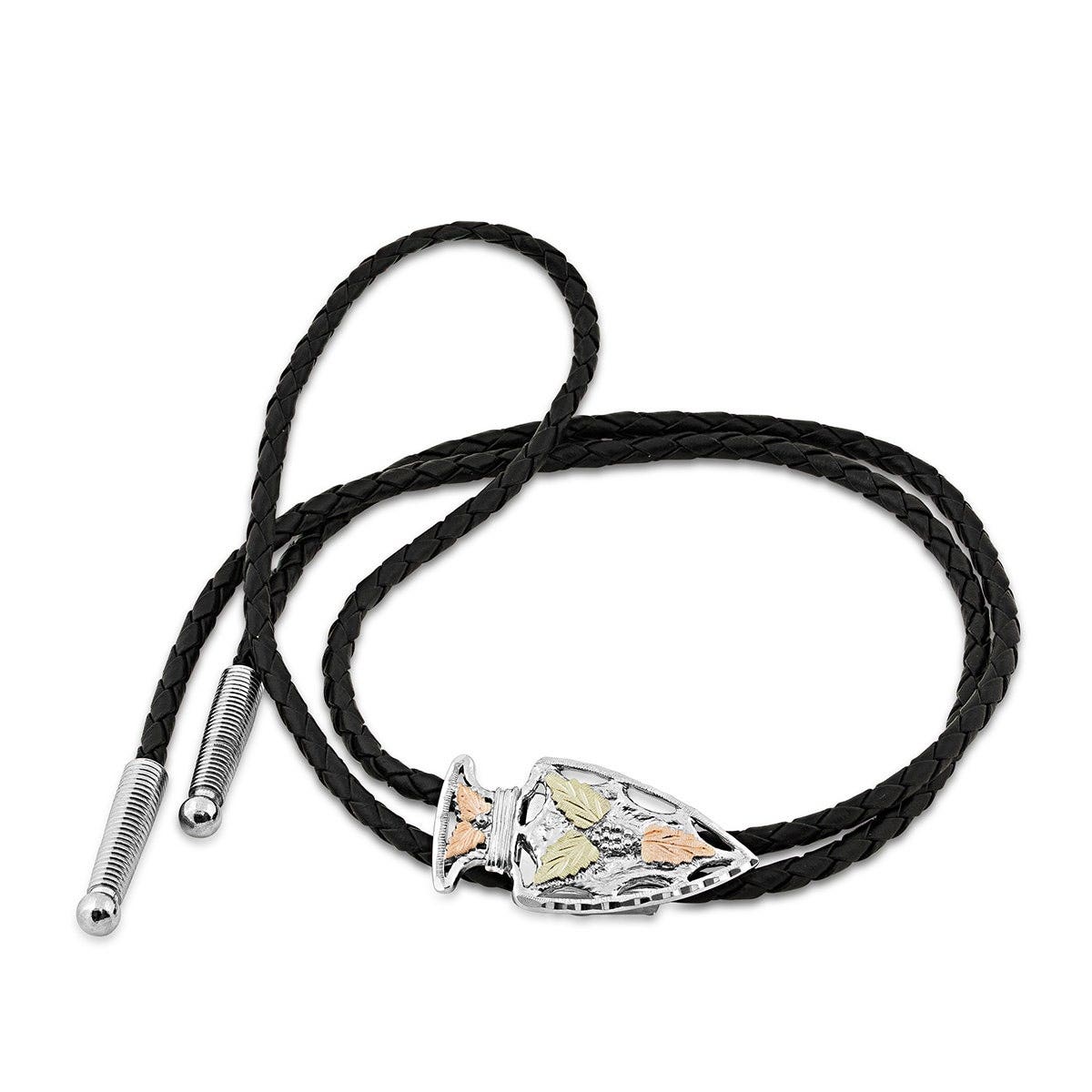 Mt. Rushmore Black Hills Gold Arrowhead Bolo Tie in Sterling Silver