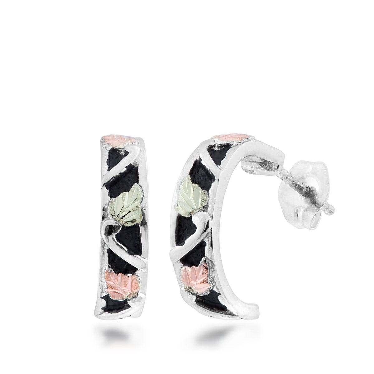 Mt. Rushmore Black Hills Gold Antiqued Half Hoop Earrings in Sterling Silver