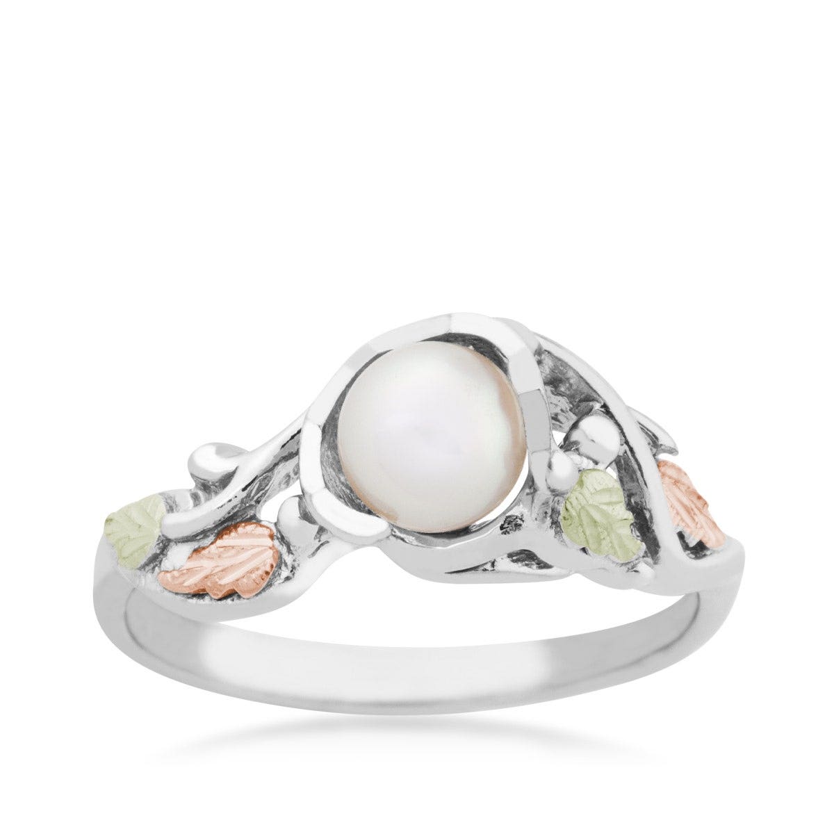 Mt. Rushmore Black Hills Gold Cultured Freshwater Pearl Vine & Leaf Ring in Sterling Silver
