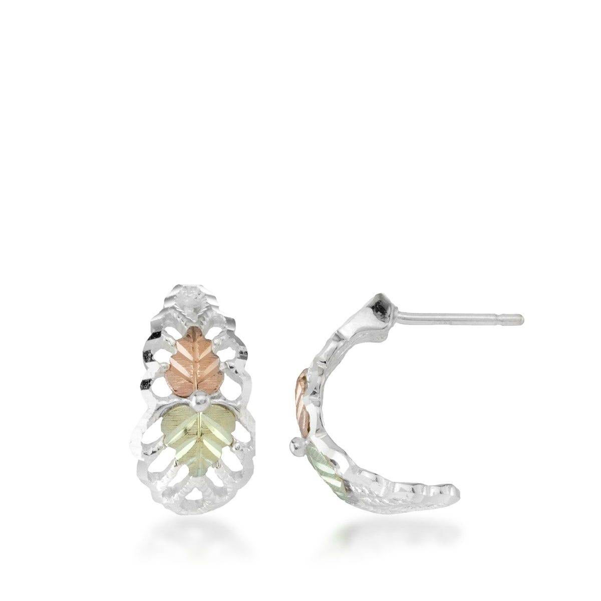 Mt. Rushmore Black Hills Gold Diamond Cut Open Hoop Earrings in Sterling Silver