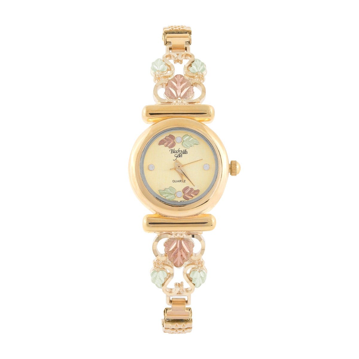 Mt. Rushmore Black Hills Gold Ladies' Quartz Gold-Tone Stainless Steel Watch with Champagne Dial & Gold Grapevine Band