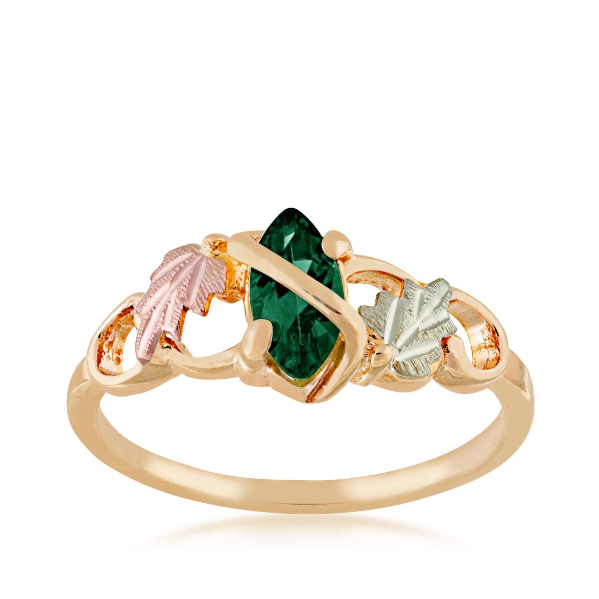 10K yellow gold Black Hills Gold created marquise emerald grapevine ring
