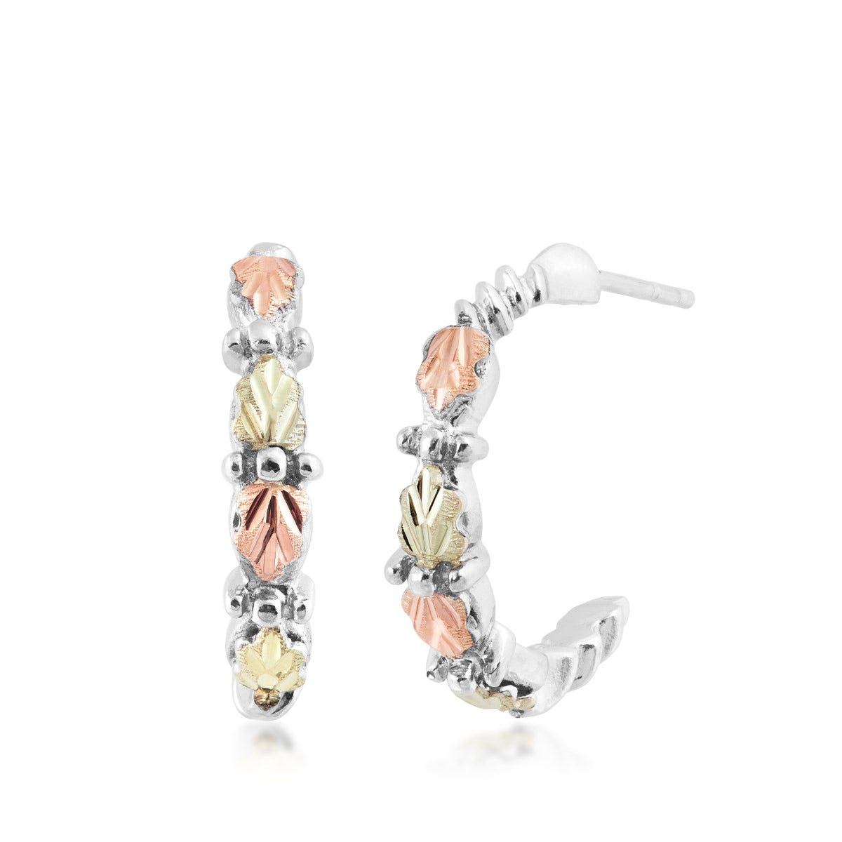 sterling silver Black Hills Gold open hoop leaf earrings