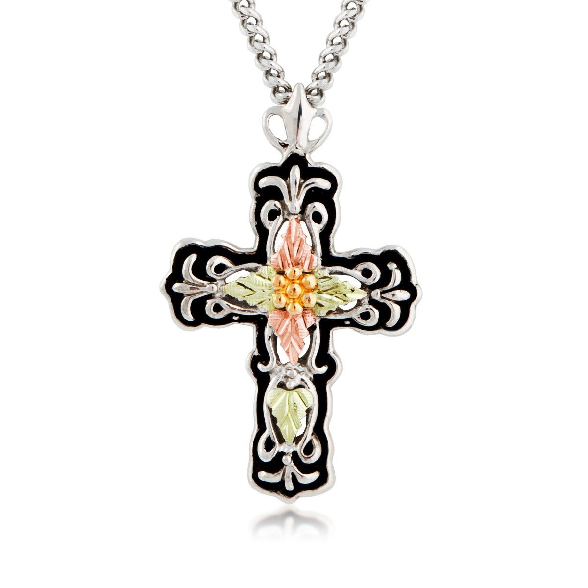 Mt. Rushmore Black Hills Gold Men's Antiqued Cross Pendant in Sterling Silver